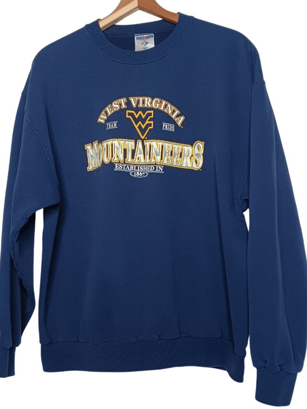 WVU West Virginia University Mountaineers Sweatshirt Large Blue Crewneck